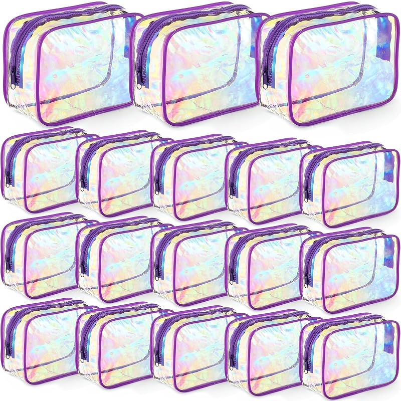 Saintrygo Necessaires transparentes de PVC com zíper, neon com borda roxa, 18 unidades