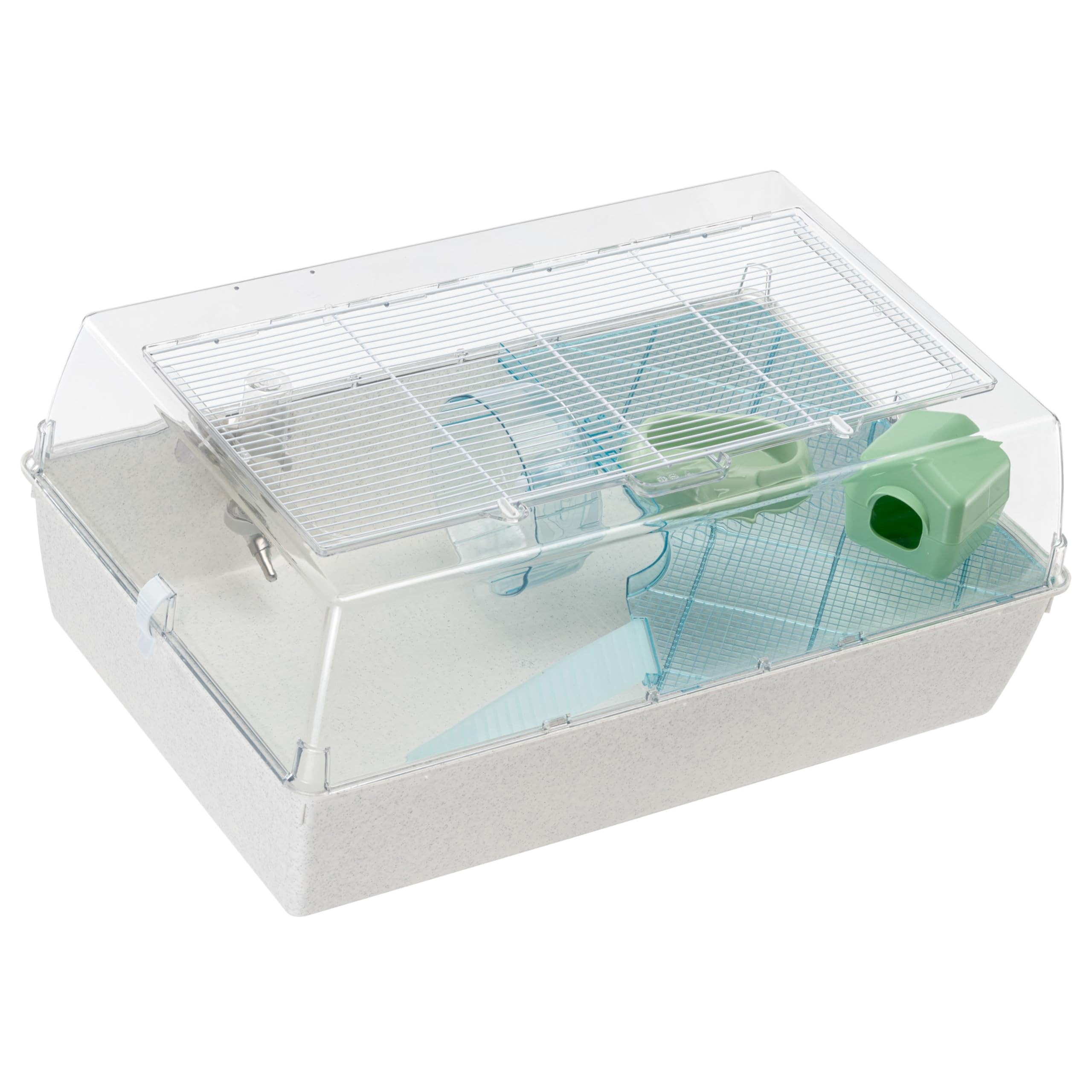 Ferplast Duna Hamster, Gabbia per Criceti e Topolini, Habitat Modulare con Ruota, Nido, Beverino e Ripiano, Coperchio Trasparente, 71 x 46 x h 31 cm