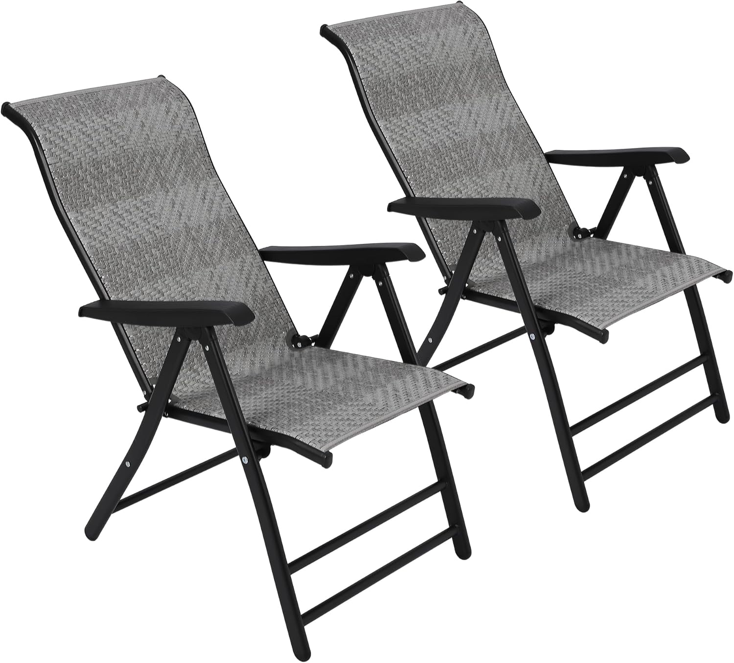 GarveeLife 2-Piece Patio Rattan Reclining Folding Chairs, 7-Position Adjustable and Portable Lounge Chairs with Widened Armrests for Indoor, Poolside, Balcony, Backyard, Garden