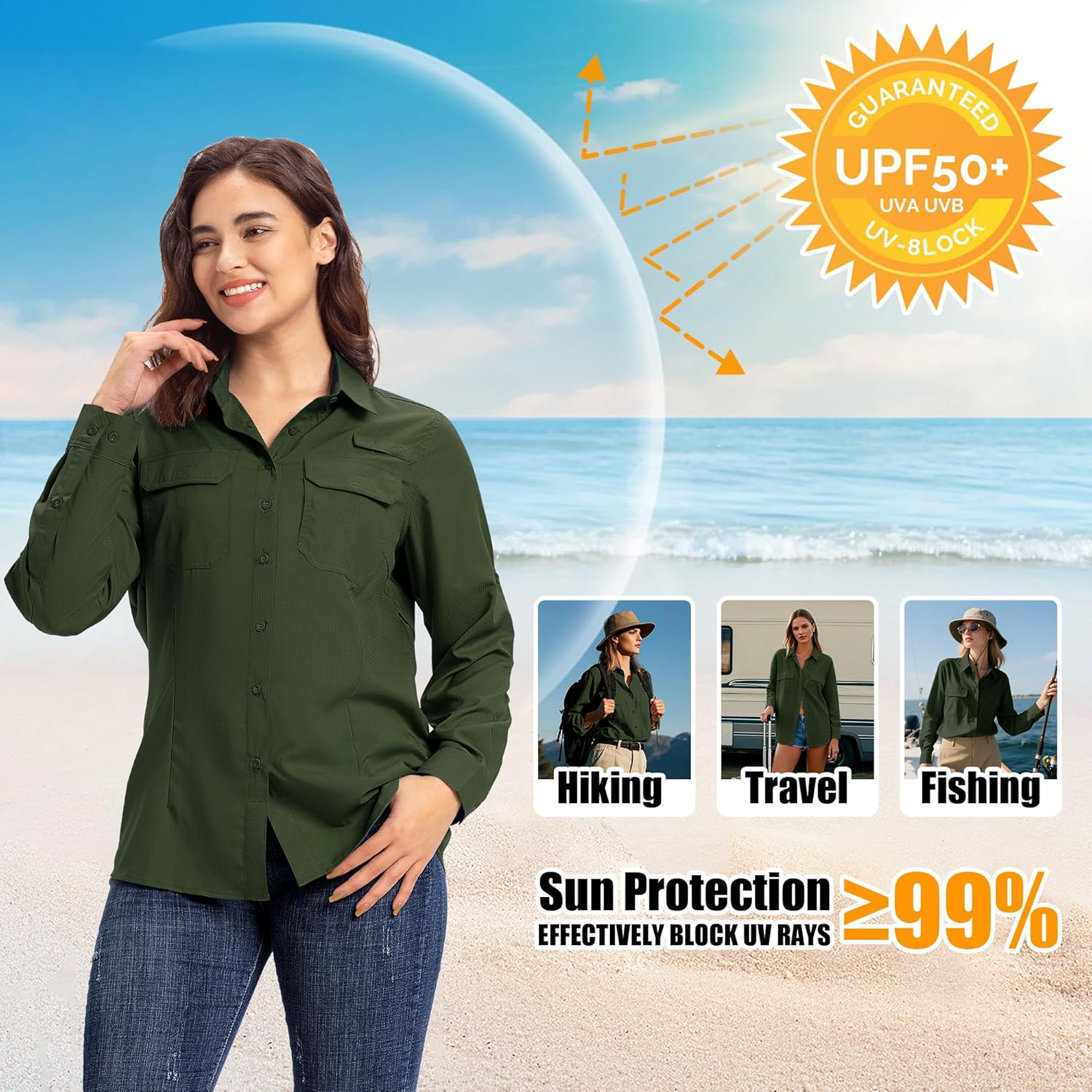 33,000ft Women's UPF 50+ UV Long Sleeve Sun Protection Safari Shirts Quick Dry Outdoor Fishing Hiking Travel Shirt - Image 4
