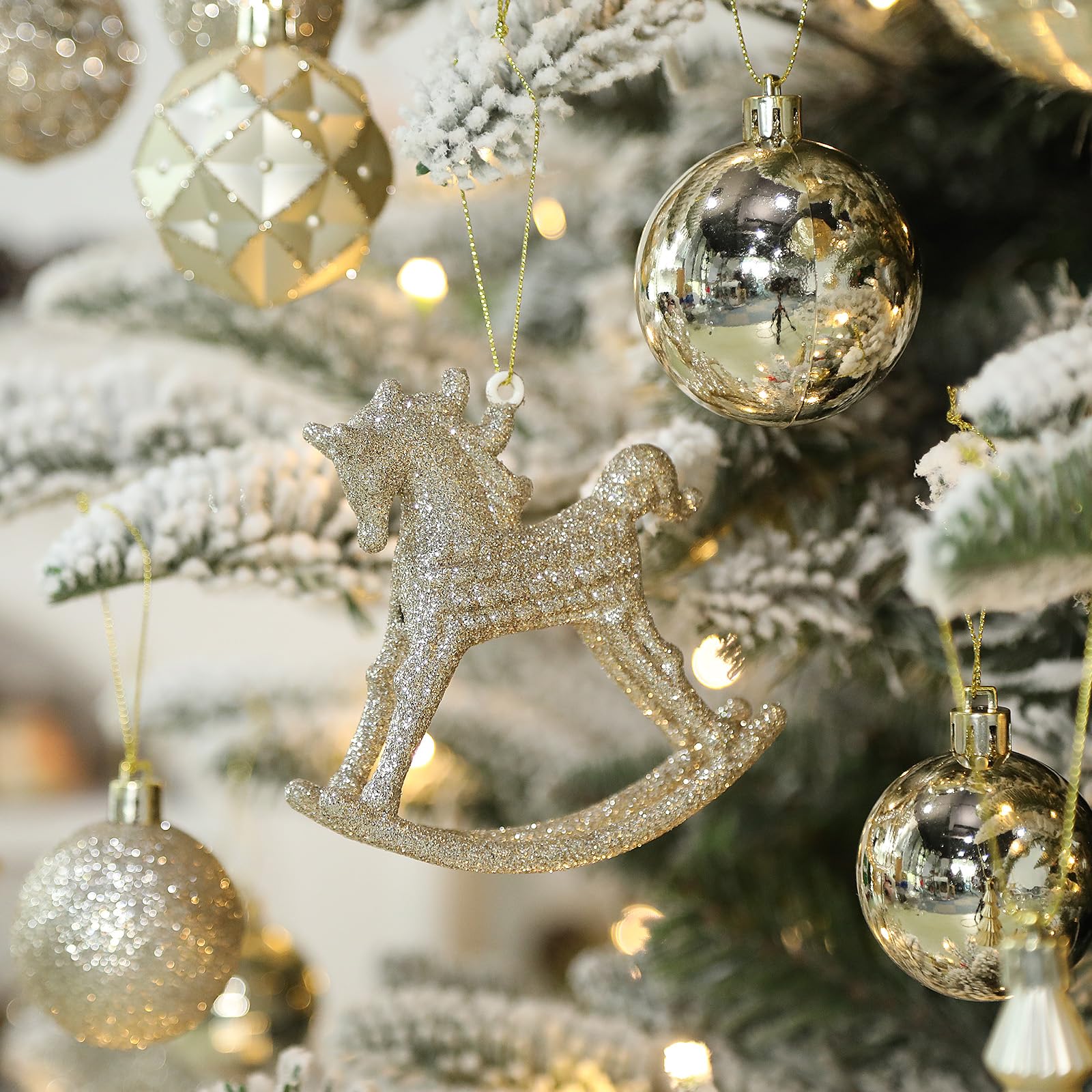 SHareconn 100 Piezas Bolas Arbol de Navidad, Adornos Plástico, Champán | con Cordón para Colgar, Plástico, Irrompibles, Decoracion Adornos Arbol Navidad, para Uso en Interiores o Exteriores