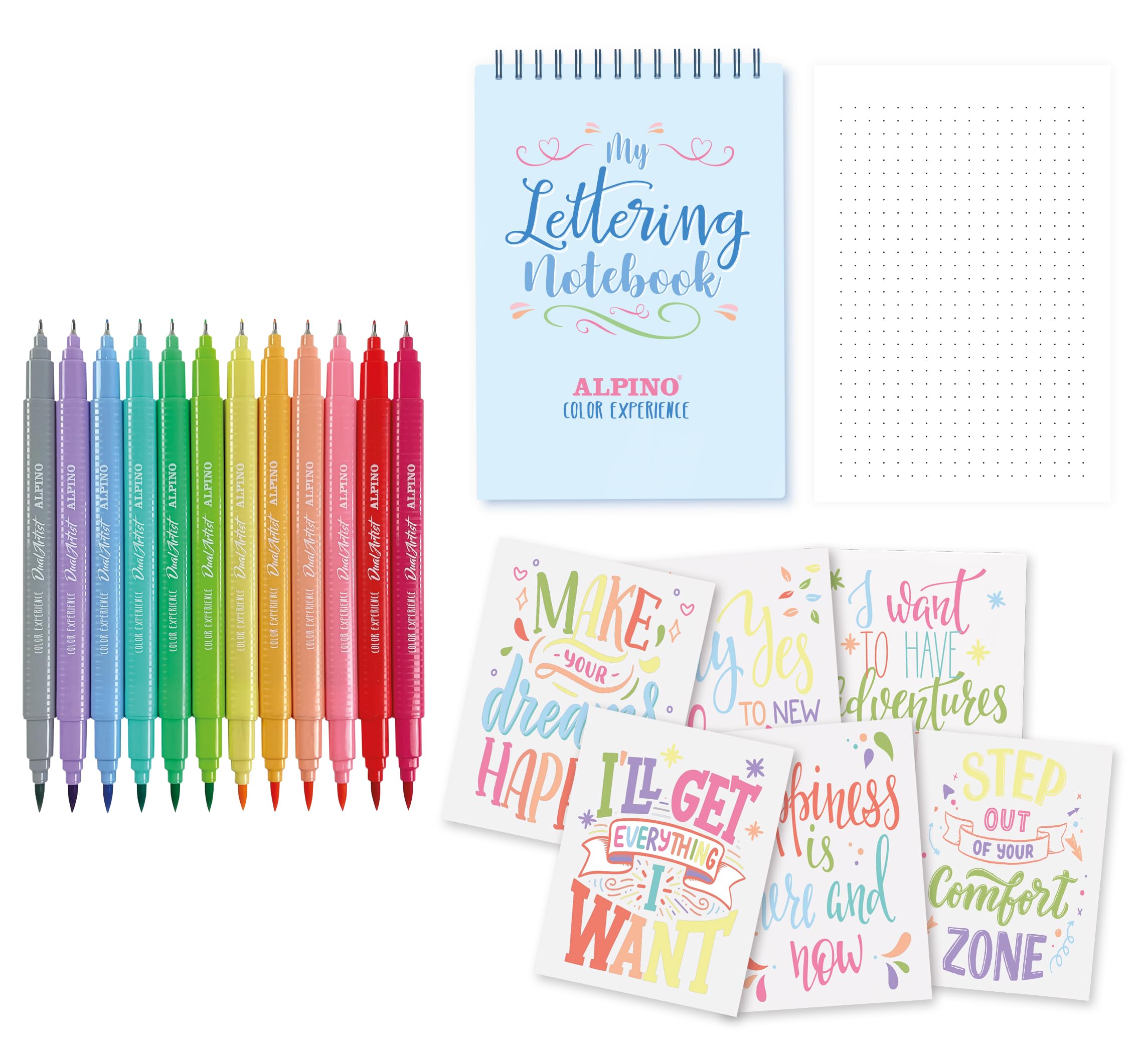 Alpino – Pastel Lettering Kit 12 Dual Artist Markers, 1 Lettering Book ...