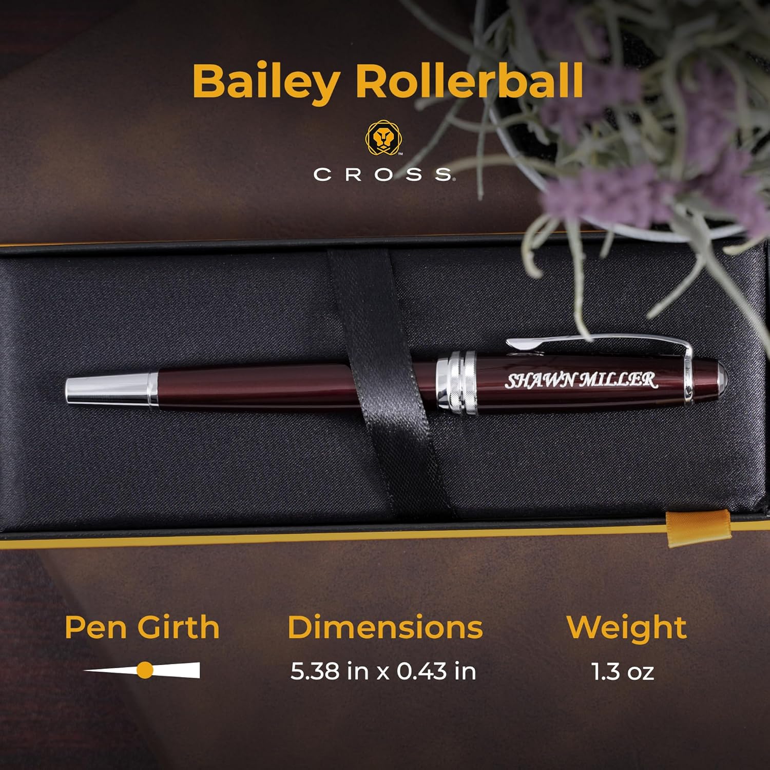 Cross Bailey Rollerball Pen, Red Lacquer with Chrome Trim, Custom Engraved — Graduation, Promotion, Retirement, or Corporate Gift