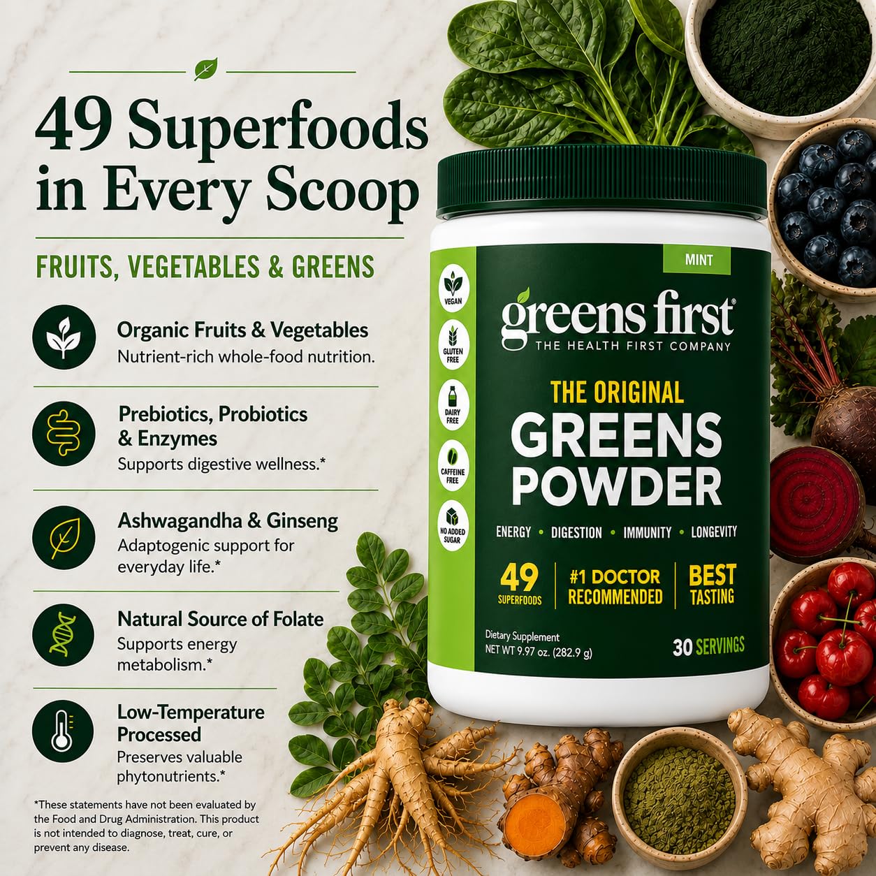 Greens First Original Greens Powder, Mint, 30 Servings — Amazon image 3