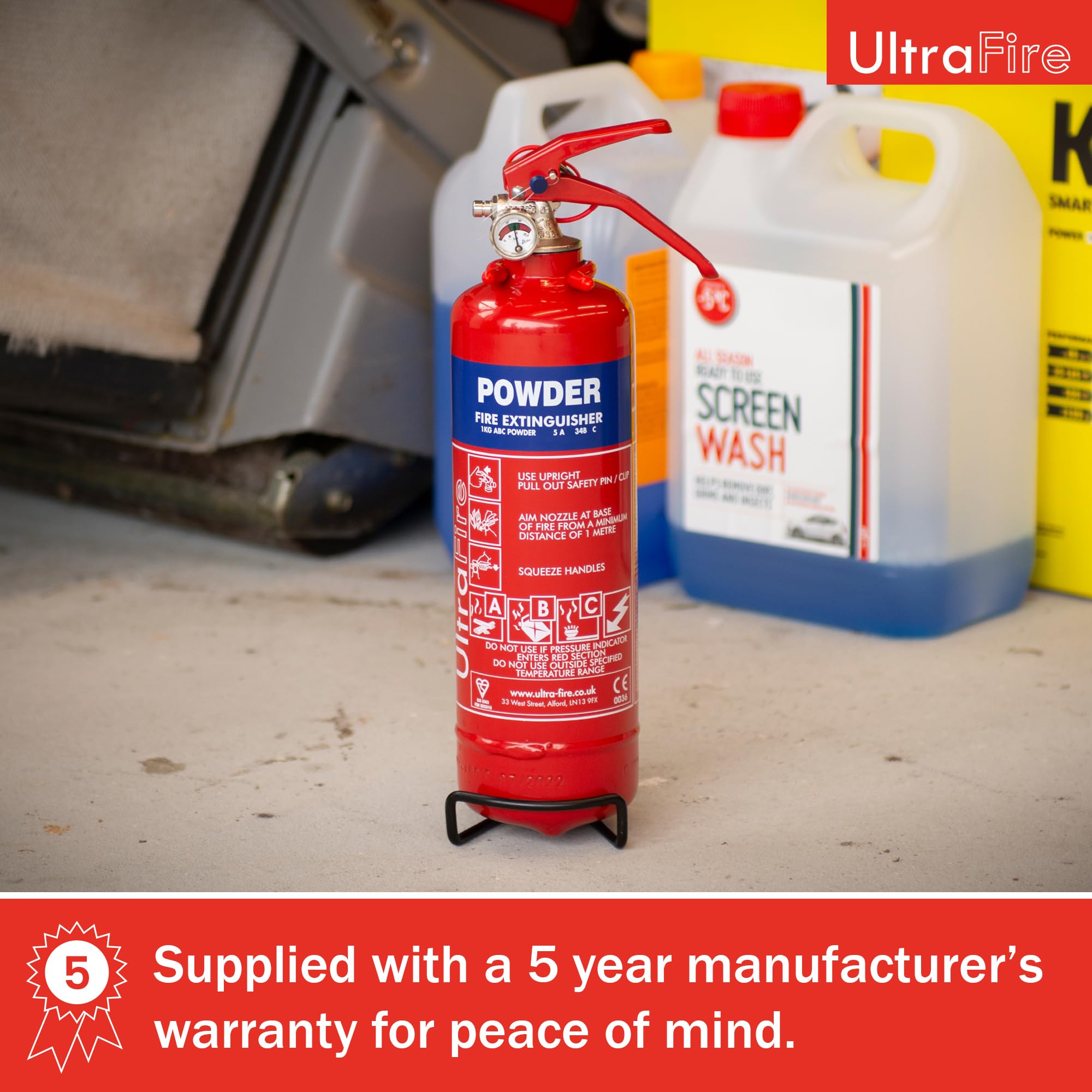 UltraFire 1kg Powder Fire Extinguisher - Car, Taxi, Caravan, Camping, Boat - Kitemarked EN3 — view 5