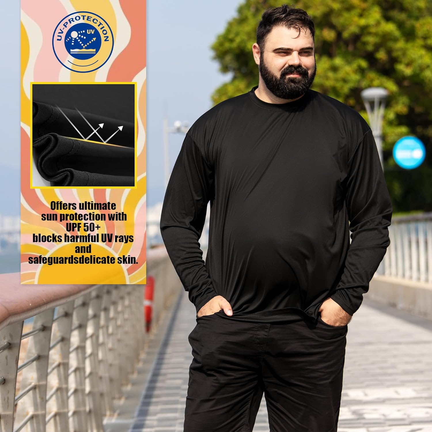 Men’s Big and Tall Long Sleeve Shirts Quick Dry Moisture Wicking Lightweight Stretch Athletic Gym Workout Tops 2 Pack - Image 4