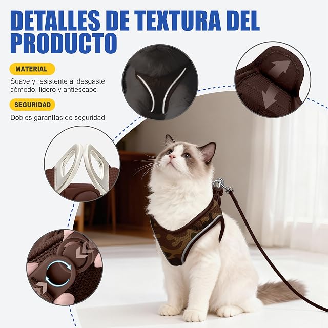Foto 5 de 7 de Arnés para Gatos con Correa 255cm XS (Pecho 31-38cm) Camuflaje