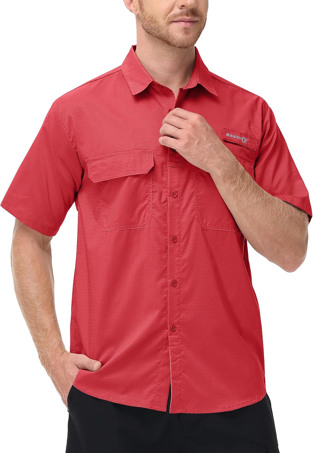 Satankud Fishing Shirts for Men Short Sleeve Sun Protection Cooling Hiking Shirt for Travel Safari Camping Work