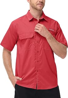 Satankud Fishing Shirts for Men Short Sleeve Sun Protection Cooling Hiking Shirt for Travel Safari Camping Work