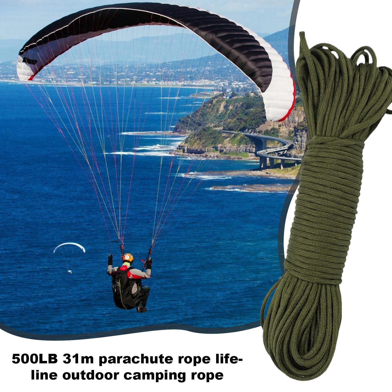 Cordino da paracadute | Corda per bracciale da 102 pollici | Cordino a righe in poliestere per la sopravvivenza | Corda di ricarica pesante elastica impermeabile per escursioni in campeggio