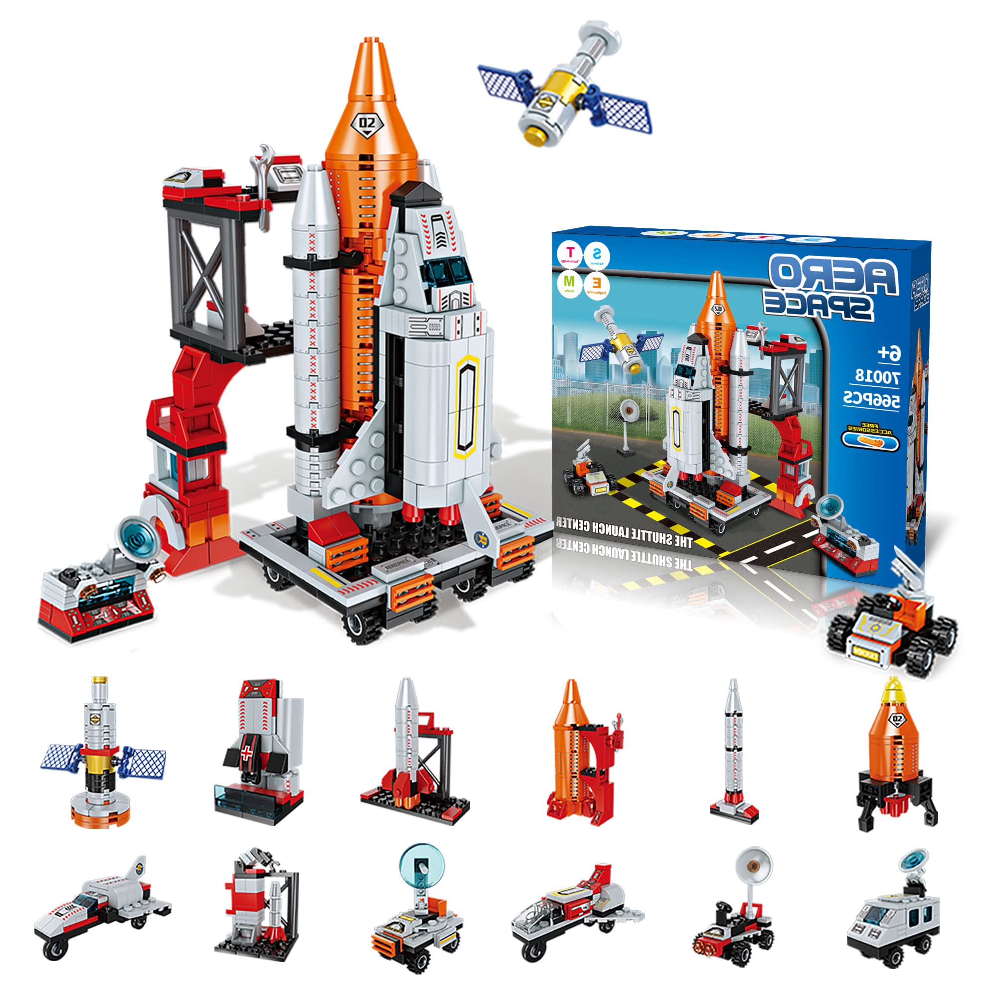 TrainYaBrain Space Exploration Toys, Shuttle Toys Building Kit, 12-in-1 STEM Aerospace City Space Toy w/Rocket & Launcher - Gift for 6 7 8 9+ Boys,Girls(566 pcs)