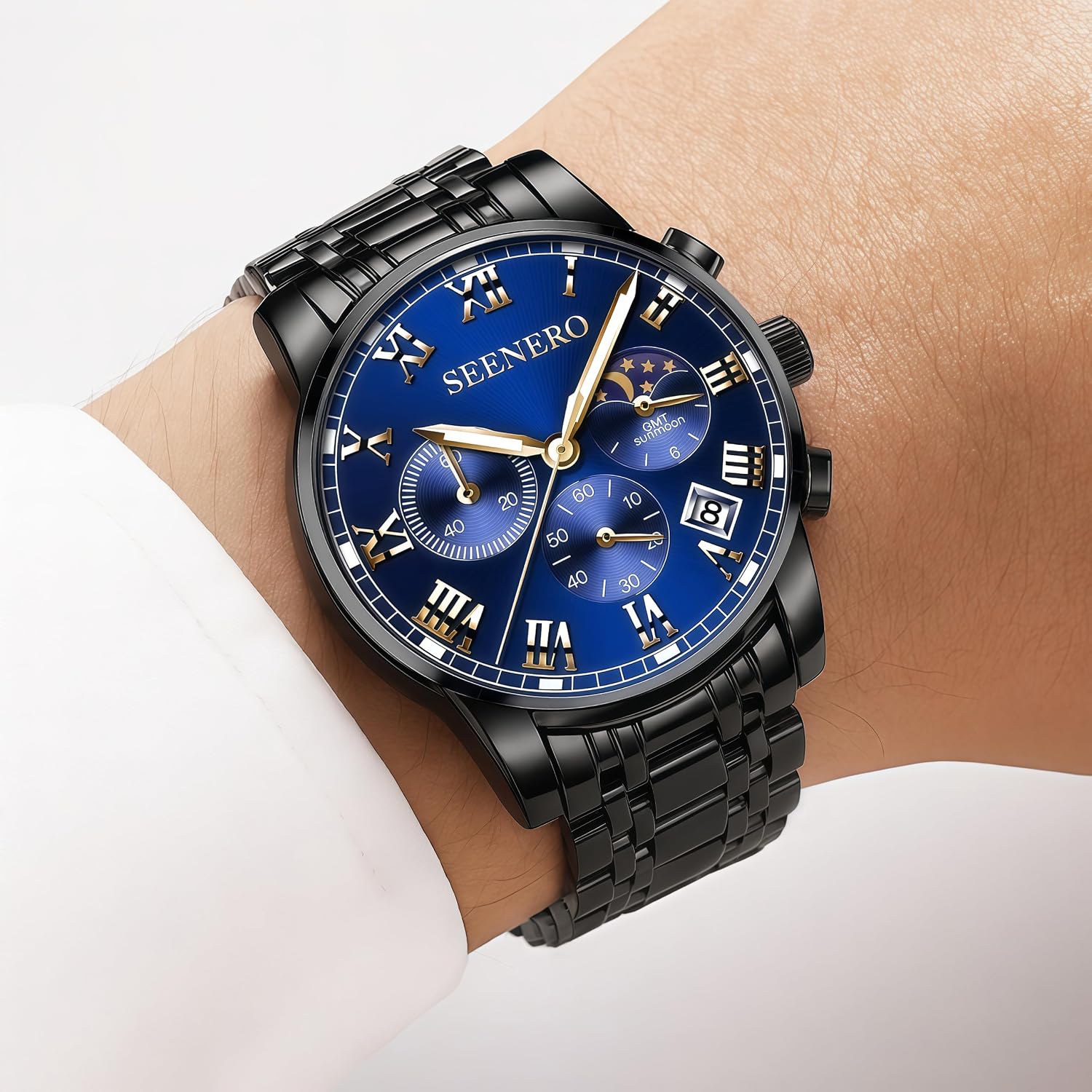 Watches for Men Business Dress Analog Quartz Roman Luminous Dial Wrist Watch with Calendar Stainless Steel Band Waterproof with Tool Luxury Casua & Relojes para Hombres for Mens Gifts