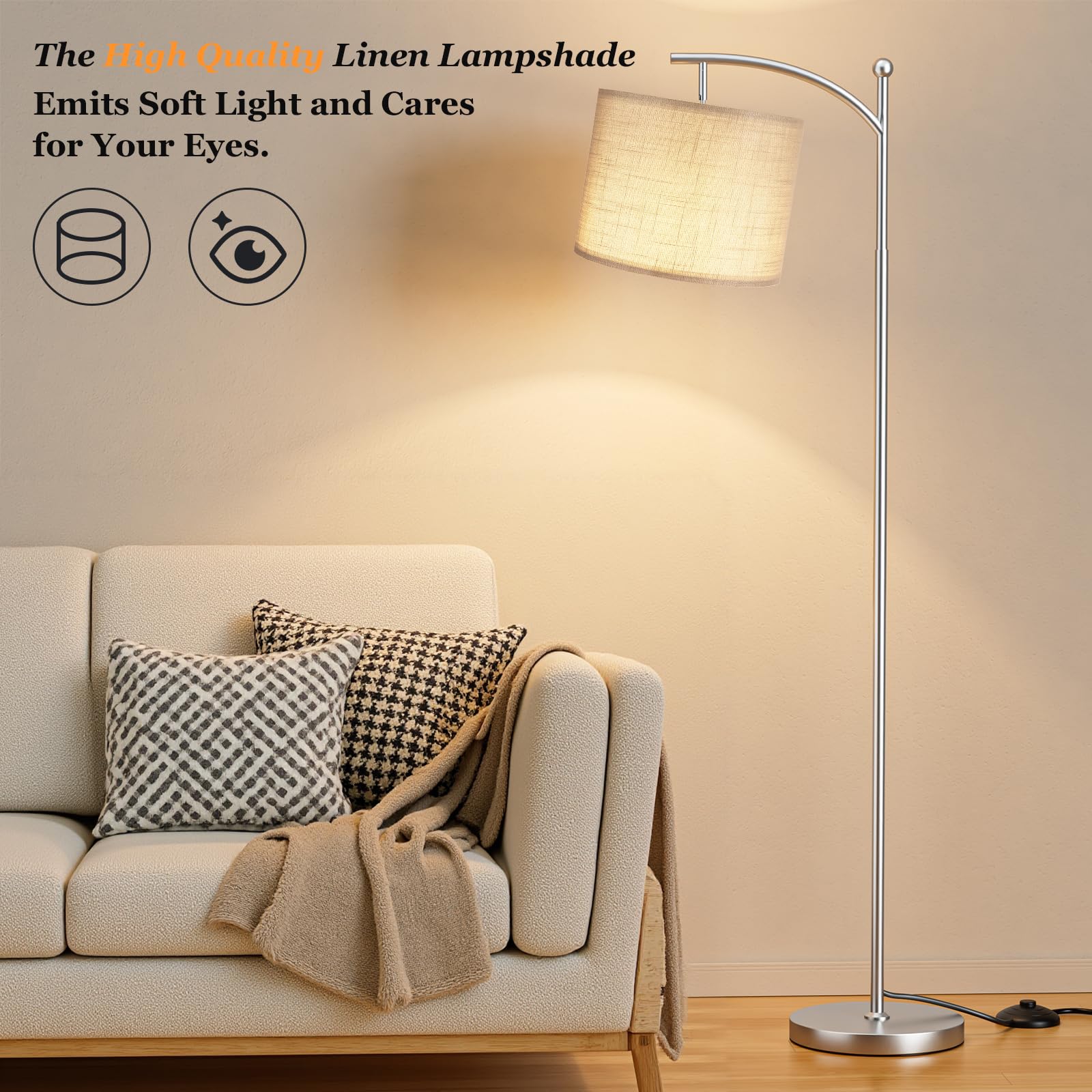 Lampa podłogowa, 60-calowe nowoczesne lampy stojące łukowe do salonu z pilotem i bezstopniową regulacją temperatury i jasności kolorów, Lampy do salonu, sypialni, biura (żarówka w zestawie)