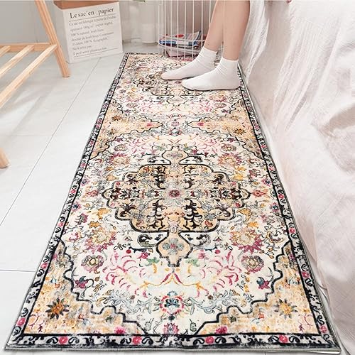 Miniatura 6 de Aopota Hallway Runner Rug with Rubber Backing Low Pile Large Rug Runner Vintage Rug Retro Distressed Carpet Thin Foldable Non Slip Bathroom Kitchen