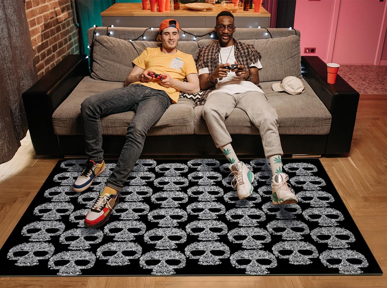 Gothic Skull Head Area Rug for Bedroom Living Room Men, Spooky Skeleton Decorative Carpet Mats 3x5, Halloween Home Decor Floor Mat Indoor Carpet Doormats