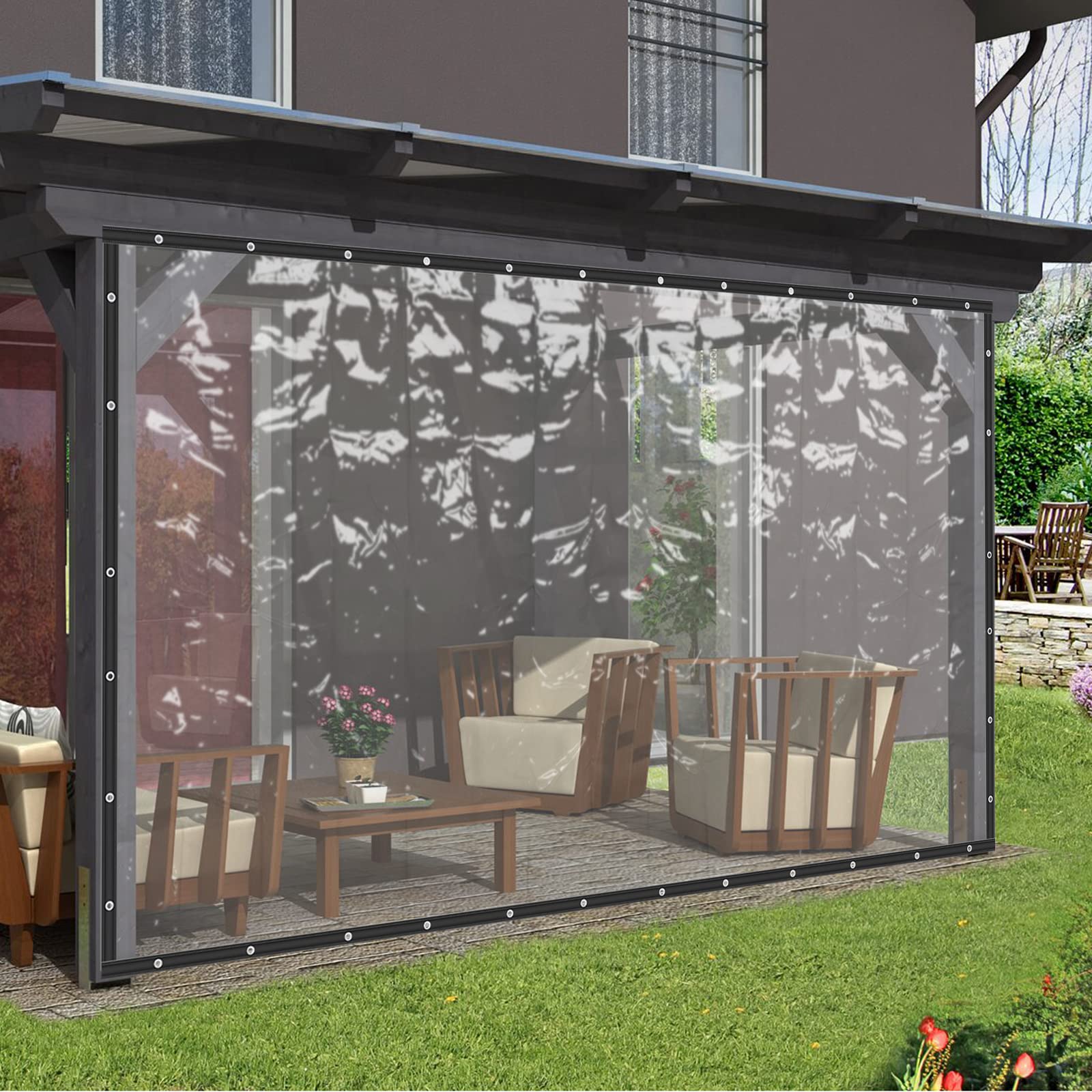 Klare Plane – Transparente Außenplane & Regenschutz für Terrasse – wasserdichte Vinylplane mit Ösen – Wetterfeste Abdeckplane für Balkon, Pergola & Veranda (6x2.5m)