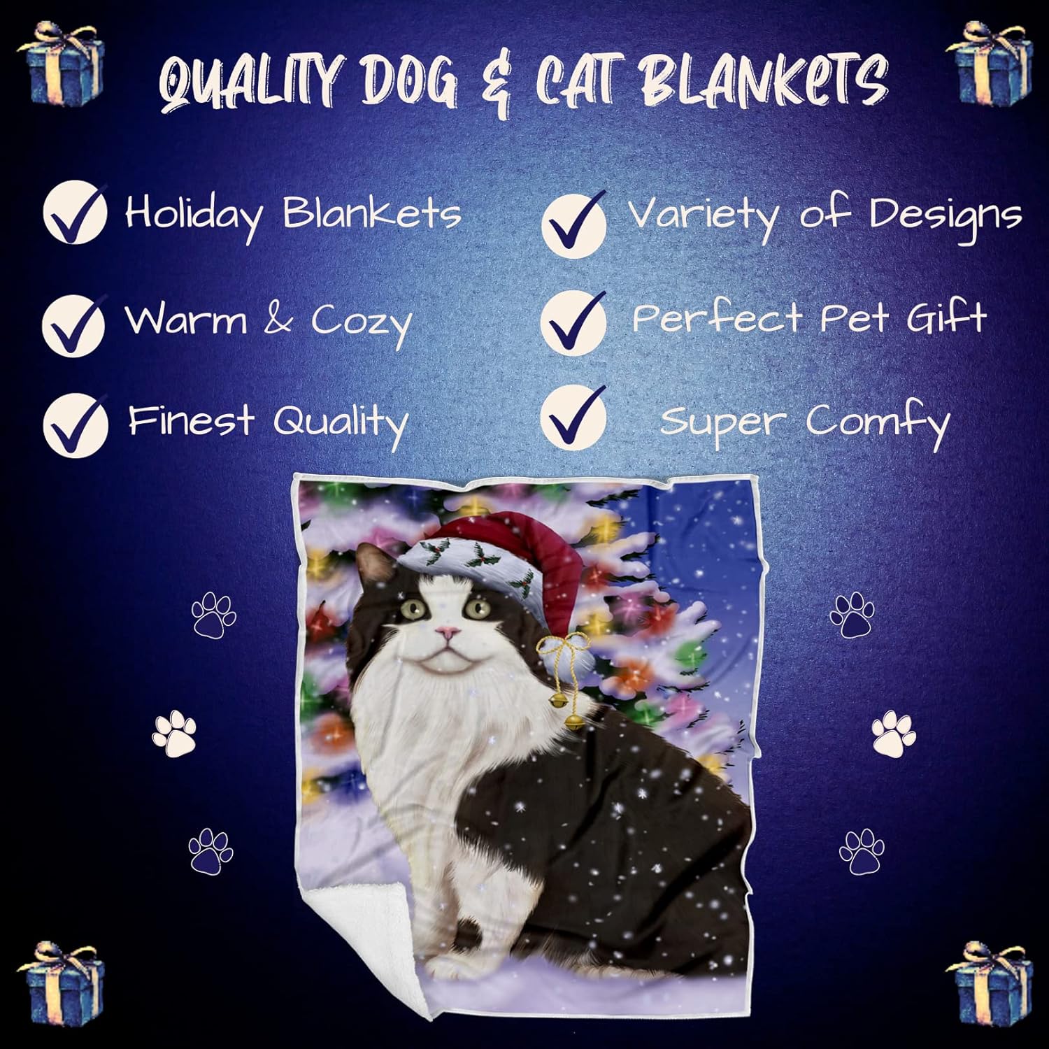 Doggie of the Day Cymric Cat Blanket - Christmas Winterland Wonderland - Super Soft & Warm Pet Theme for Sofa or Bed, Warm Fleece, Sherpa or Woven Material, BLNKT88916 (50x60 Woven)