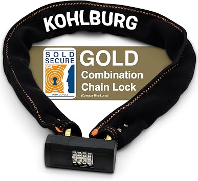 KOHLBURG Heavy Duty Combination Bike Lock [Sold Secure Gold] 43"/110cm Long with Maximum Security   Anti Theft Bike Chain Lock with Numeric Code & 8mm Hardened Steel for Bicycle Ebike & Motorcycle