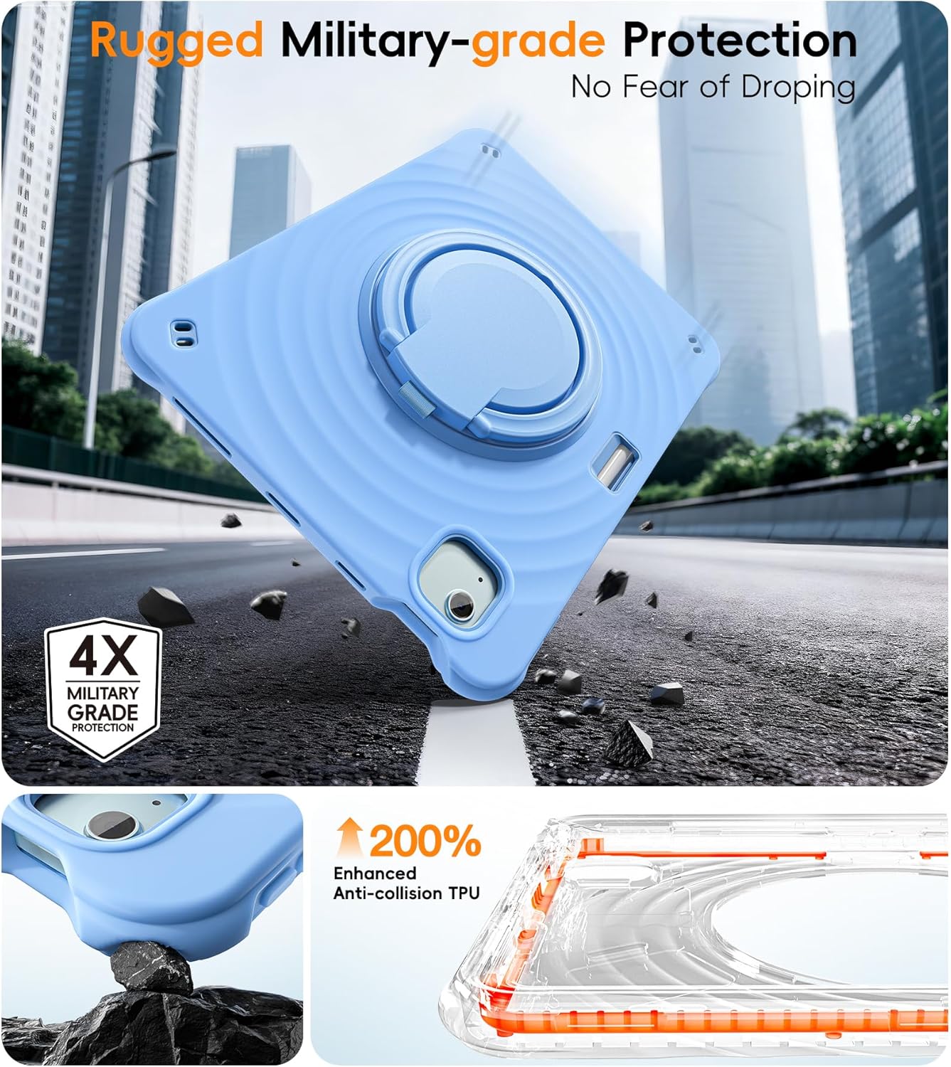 BATYUE Case for iPad Air 11 inch M3 (2025) / M2 (2024), iPad Air 5th/4th 10.9 inch(2022/2020), iPad Pro 11" 4th/3rd/2nd/1st with Class Screen Protector,360° Rotating Stand, Pencil Holder,SkyBlue