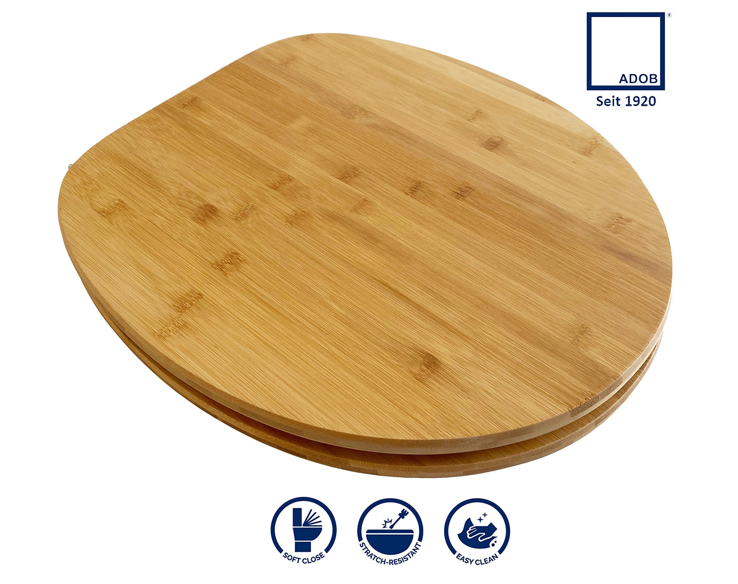 ADOB Asiento de inodoro bambú, con descenso automático, color marrón oscuro, 33323