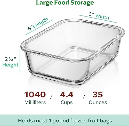 Miniatura 8 de Combo de recipientes de almacenamiento de alimentos de vidrio premium. Rectángulo del mismo tamaño y 2 contenedores de almacenamiento redondos (14