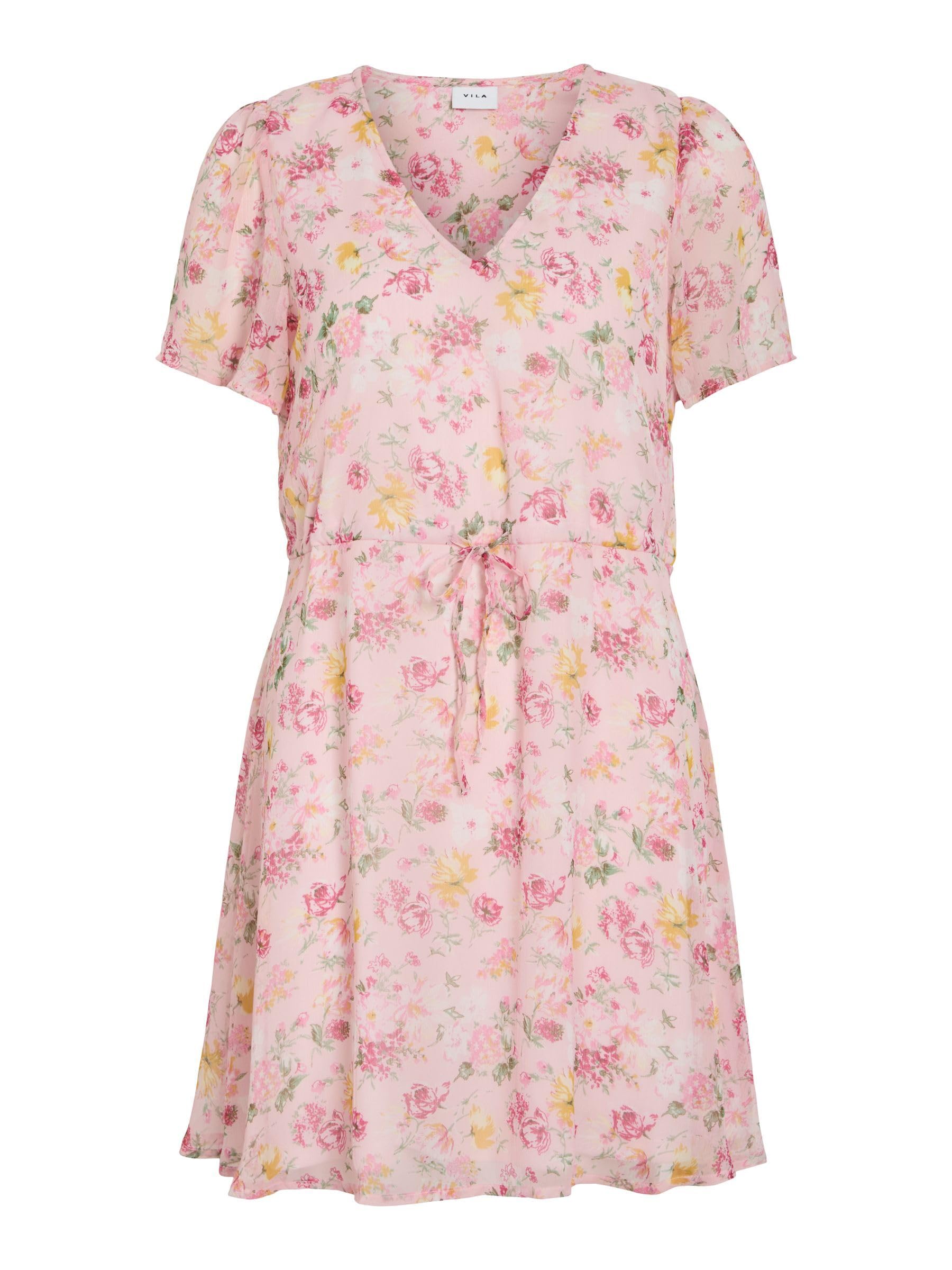Vila Vifalia V-Neck S/S Short Dress - Noos, Misty Rose, 16