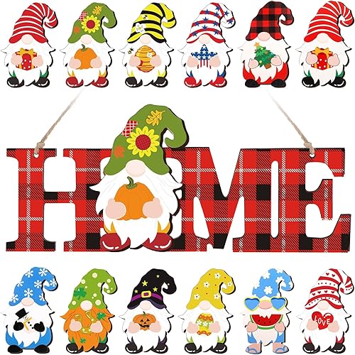 Miniatura 7 de Letrero de gnomos intercambiables de madera, gnomos de Pascua, decoración del hogar, decoración de temporada del día de San Patricio, letrero de