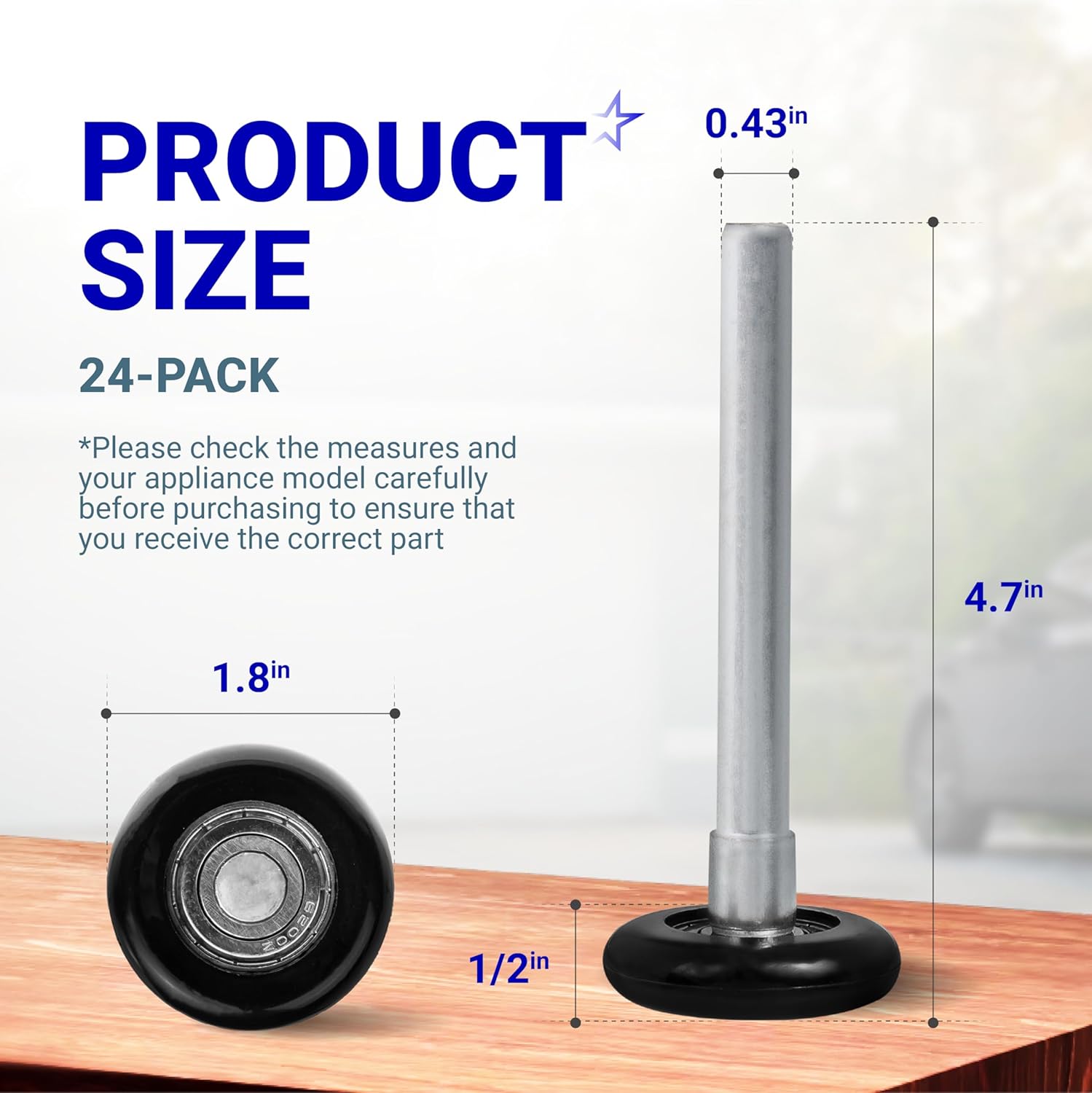 BlueStars 24-Pack 1.8" Nylon Garage Door Rollers with 4.7" Stem - 6200ZZ Sealed Bearing 8 Balls Design - Quiet and Durable Replacement for Standard 2" Track Garage Doors (Black)