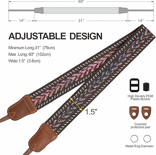 Miniatura 58 de Padwa Lifestyle Correa de cámara a rayas, de 1.5 pulgadas, suave tejido de cuerda de algodón, correa de hombro para fotógrafos y todas las cámaras