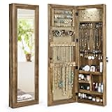 SRIWATANA Jewelry Armoire Cabinet, Solid Wood Jewelry Organizer with Full Length Mirror Wall/Door Mounted(Carbonized Black)