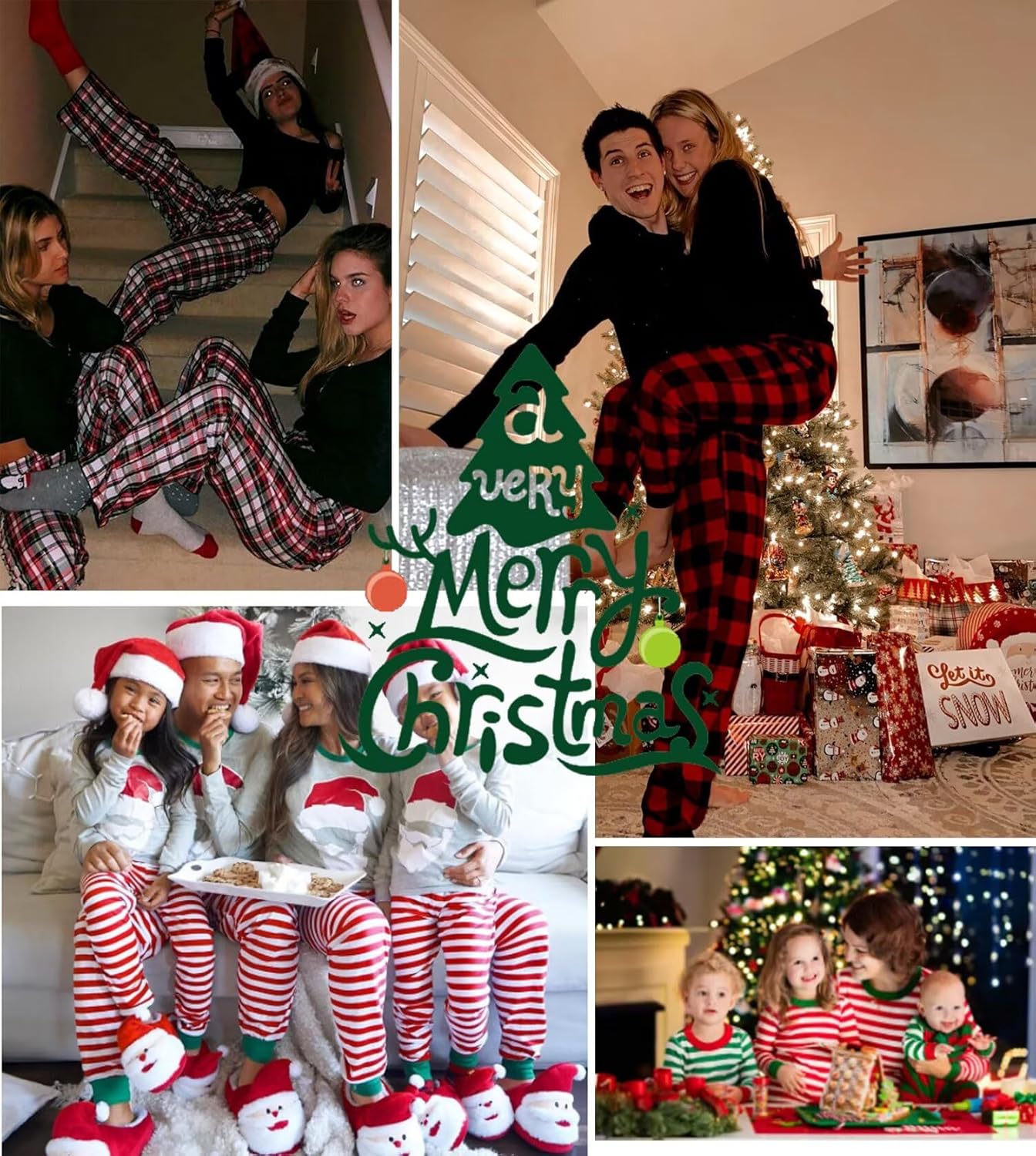 Men & Women Matching Pajama Sets for Family Couples Long Sleeve Sleepwear Plaid Striped Pants with Pockets - Image 5