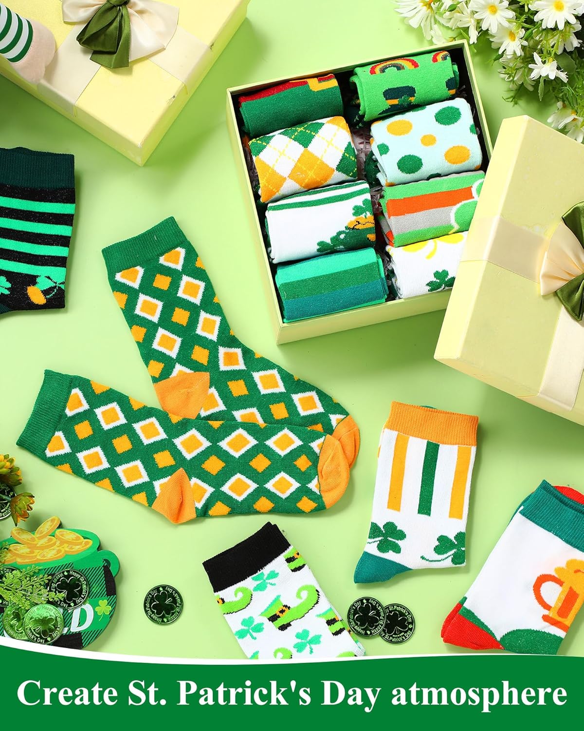 Geyoga 16 Pairs St. Patrick's Day Socks Bulk for Women Ireland Green Shamrock Crew Socks Funny Unisex Novelty Socks Irish Symbol Socks for Women Ireland Gift - Image 6