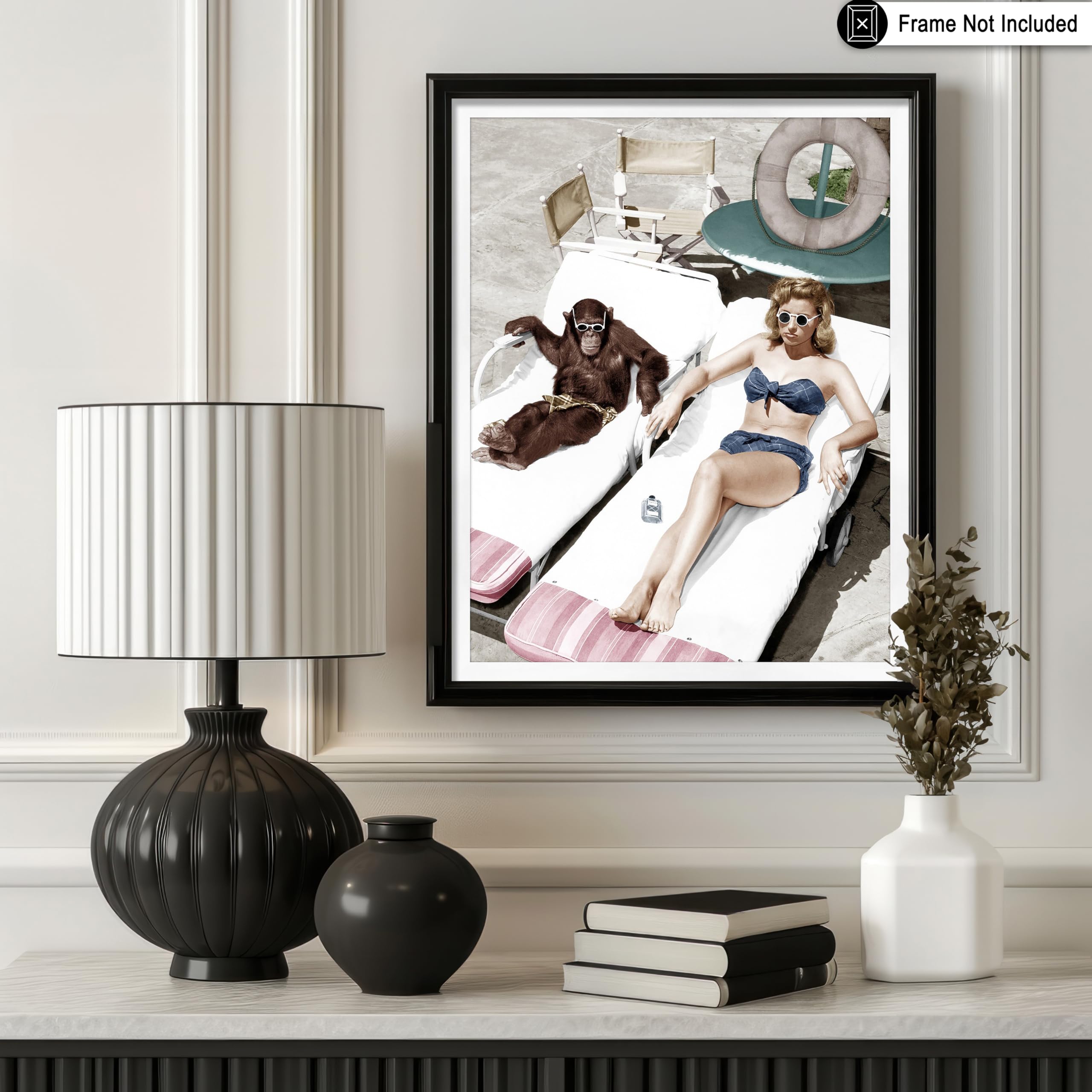 Amazon.com: Poster Master Chimpanzee And Woman Sunbathing Poster