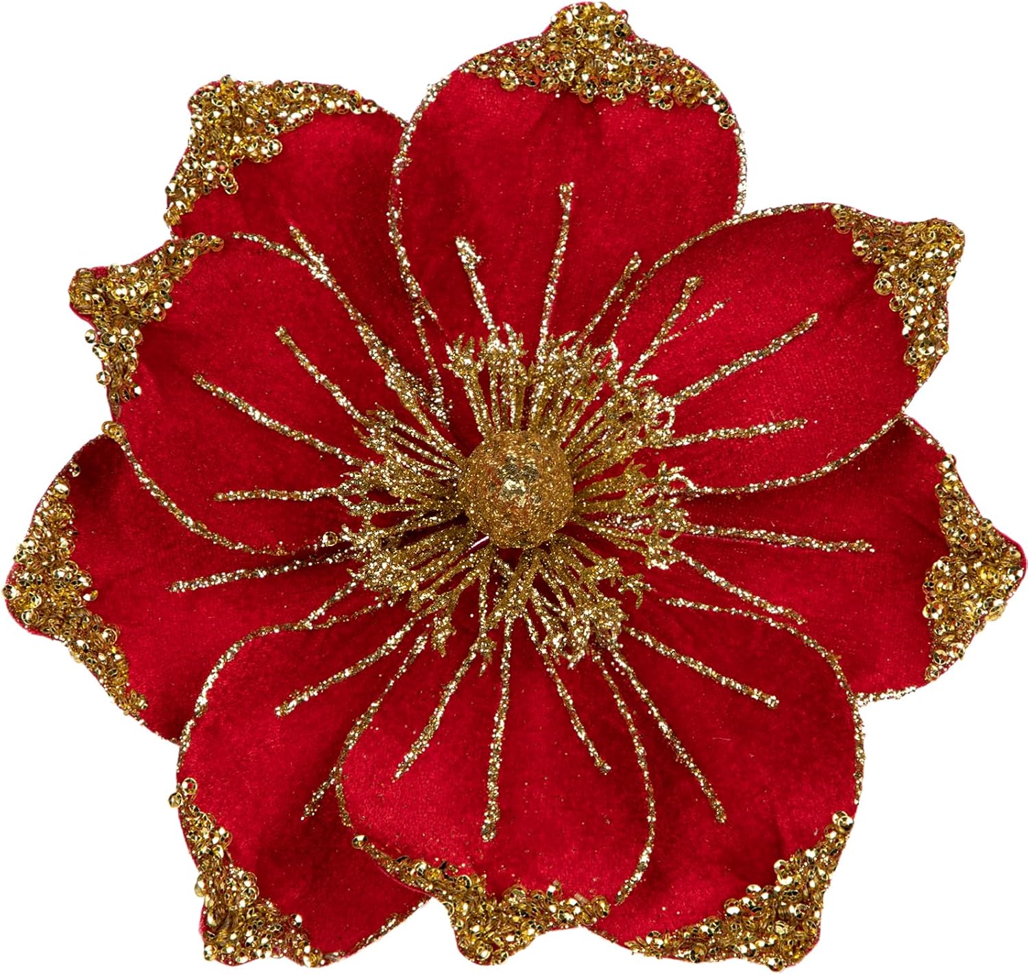 Briful 8in Magnolias Christmas Flowers Glittering Magnolia Flowers Artificial 6Pcs Red Gold Magnolia Stems for Christmas Tree Decorations, Wreaths, Garland Real Touch Magnolia Xmas Picks