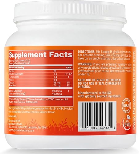 Miniatura 7 de Pure Velvet Polvo de calostro para la salud intestinal, hinchazón, crecimiento del cabello, apoyo inmunológico, proteína de calostro de origen