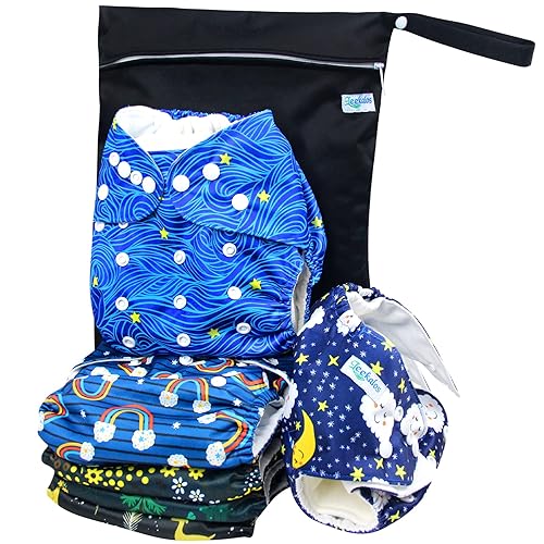 Miniatura 6 de Leekalos Pañales de tela reutilizables para niños y niñas, pañal de bebé con insertos y bolsa húmeda, talla única