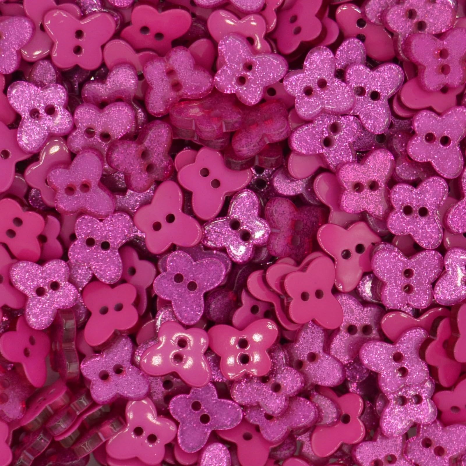 celloexpress 14mm Glitter Butterfly Buttons - Ideal for Sewing/Knitting/Clothes & Scrapbooking (Fuchsia, Pack of 100)