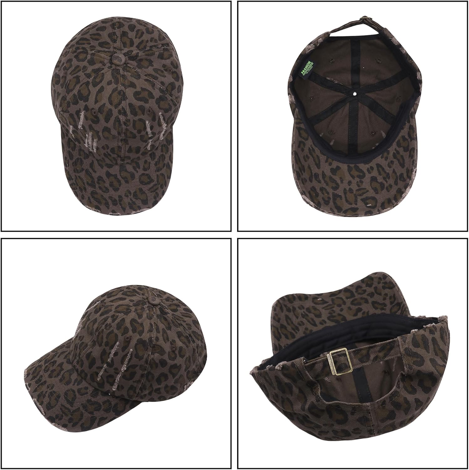 Leopard Print Baseball Cap for Women Vintage Washed Distressed Adjustable Trucker Hat - Image 5