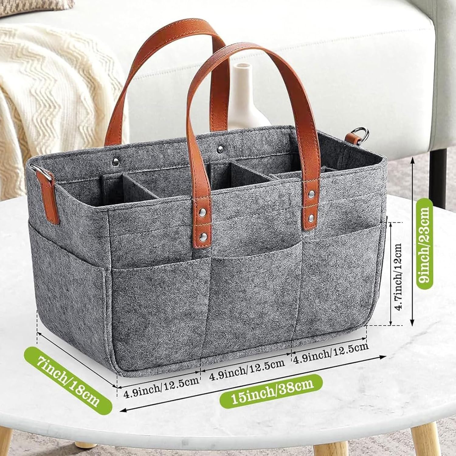 Home Storage Felt Storage Baskets,Large Portable Market Basket with Shoulder Strap,Reusable Storage Organization for Kitchen, Food, Travel, Outdoor & Family