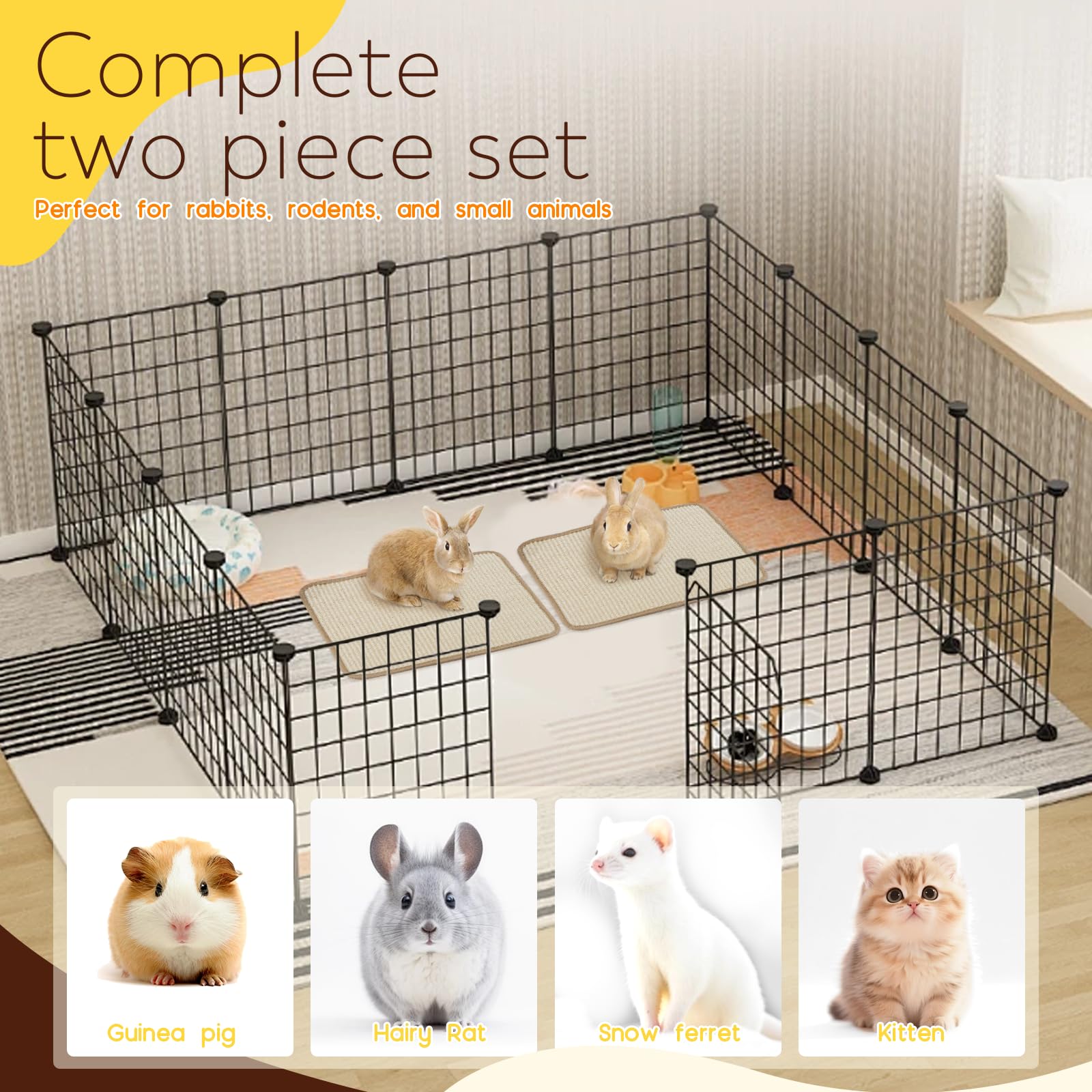 Lot de 2 Tapis Lapin, Tapis Sisal de Soin des Griffes et des Dents pour Cages Lapin Tapis en Sisal Planches à Gratter, Lapins Accessoires pour Rongeurs Protège Les Canapés de Literie pour Mordre