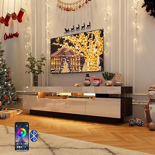 Miniatura 2 de Uspeedy Soporte de TV blanco de 70 pulgadas para TV de 7580 pulgadas, moderno soporte de TV LED para sala de estar, centro de entretenimiento de