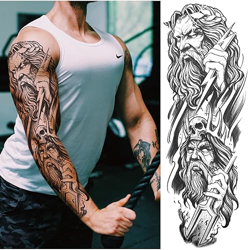 Miniatura 2 de Manga de tatuajes temporales de gladiador 3D para hombres, brazo completo, manga grande de tatuajes falsos de caballero guerrero león para mujeres