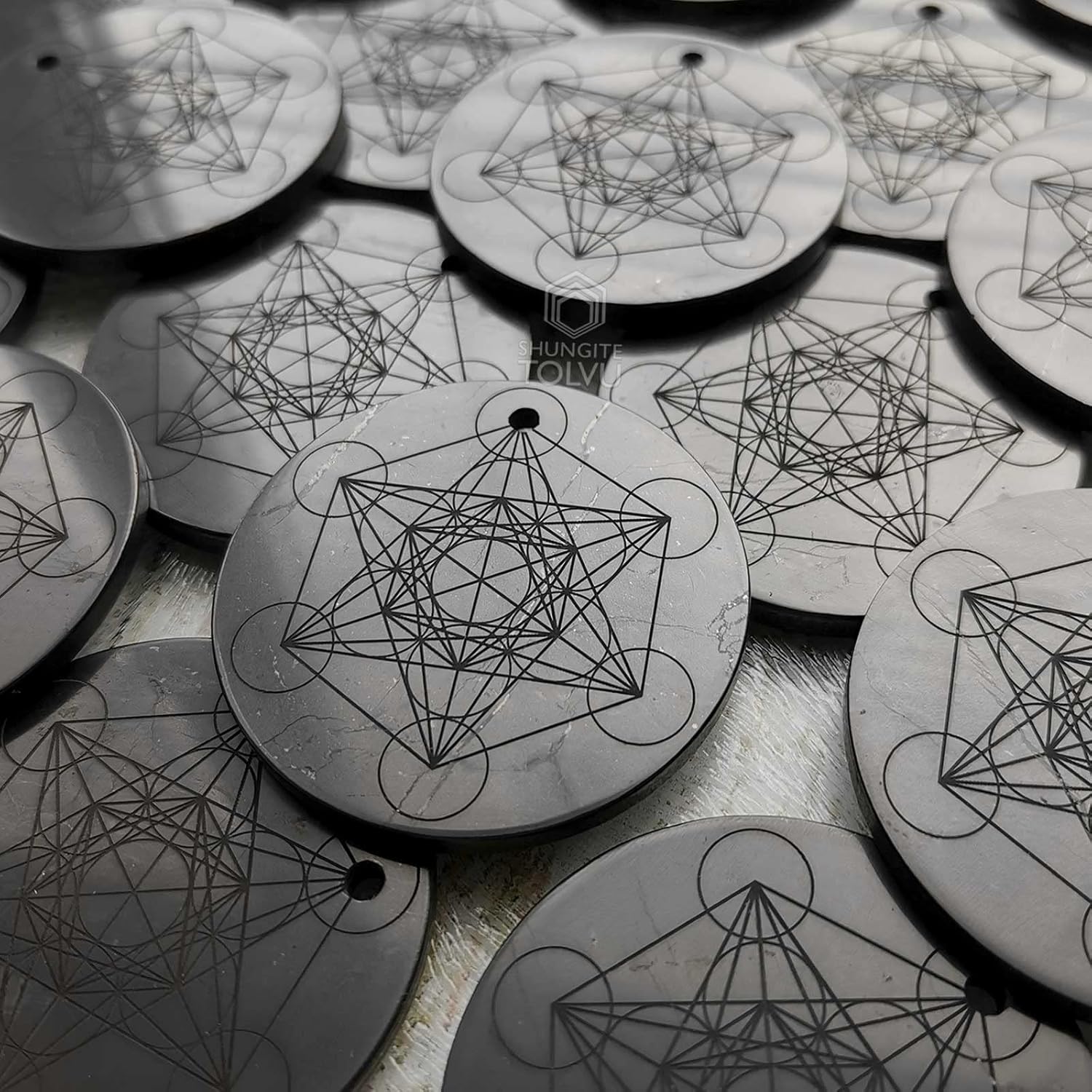 Shungite Pendants, Necklace and Amulets - Made of Authentic Russian c60 Stone - Engraved - 1.4 inches - Round Shape - Image 9