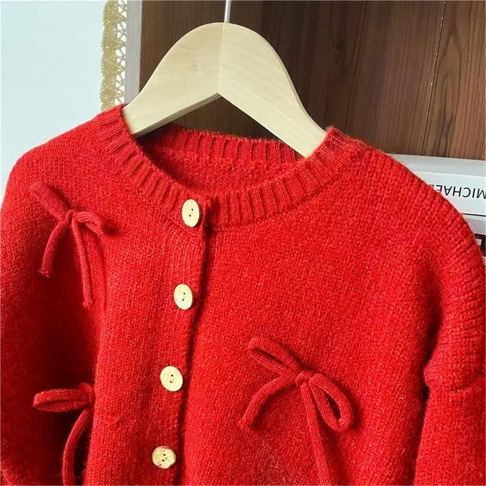 Suéter for niñas, cárdigan de Punto con Lazo, Chaqueta Infantil de Primavera y otoño, 1-7 años(140CM 7T)