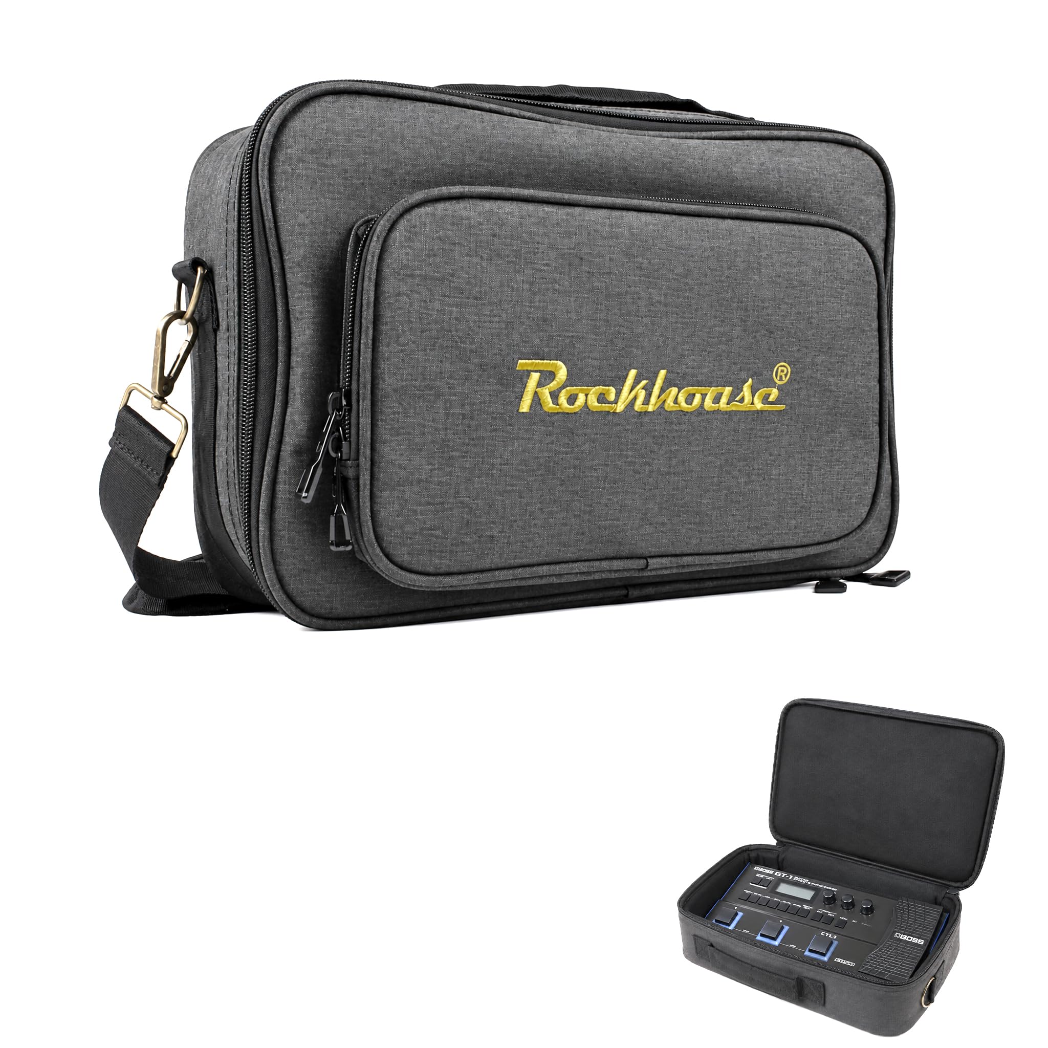 Rockhouse MEB-S Effektpedaltasche für Gitarre, Pedalboard-Tasche, Reisetasche, Gigbag für DJ-Controller, Musikausrüstung, stoßfestes gepolstertes Futter und wasserdichter Stoff, 36,1 x 22,9 x 14 cm