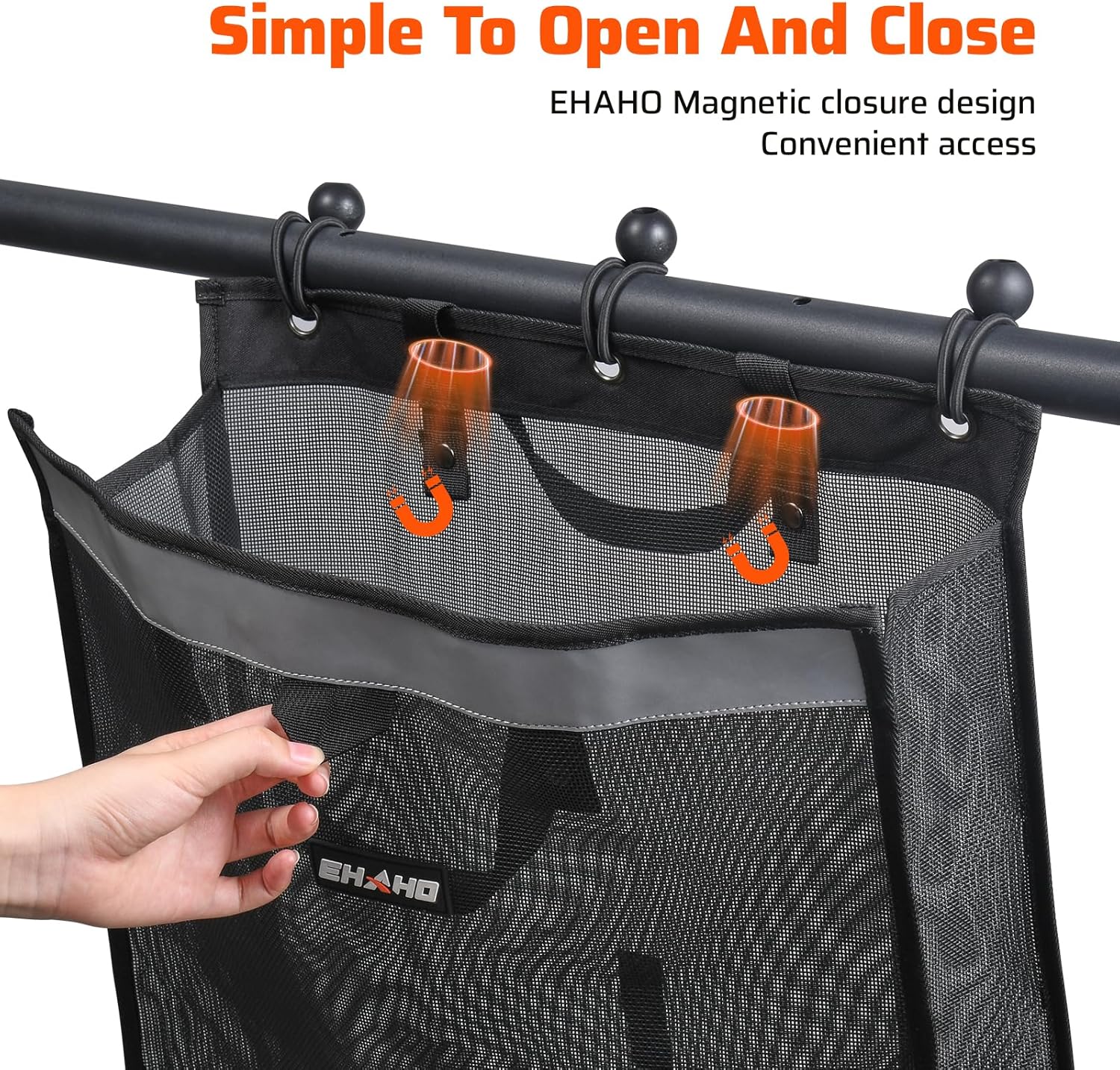 Ehaho UTV ATV Mesh Trash Bag with Reflective Strip, Universal Off-Road Trash Organizer, Large Mesh Sack with Carabiners, Fits Polaris RZR,Can-Am,CFMOTO,Arctic Cat,Pioneer,Golf Cart(Black)