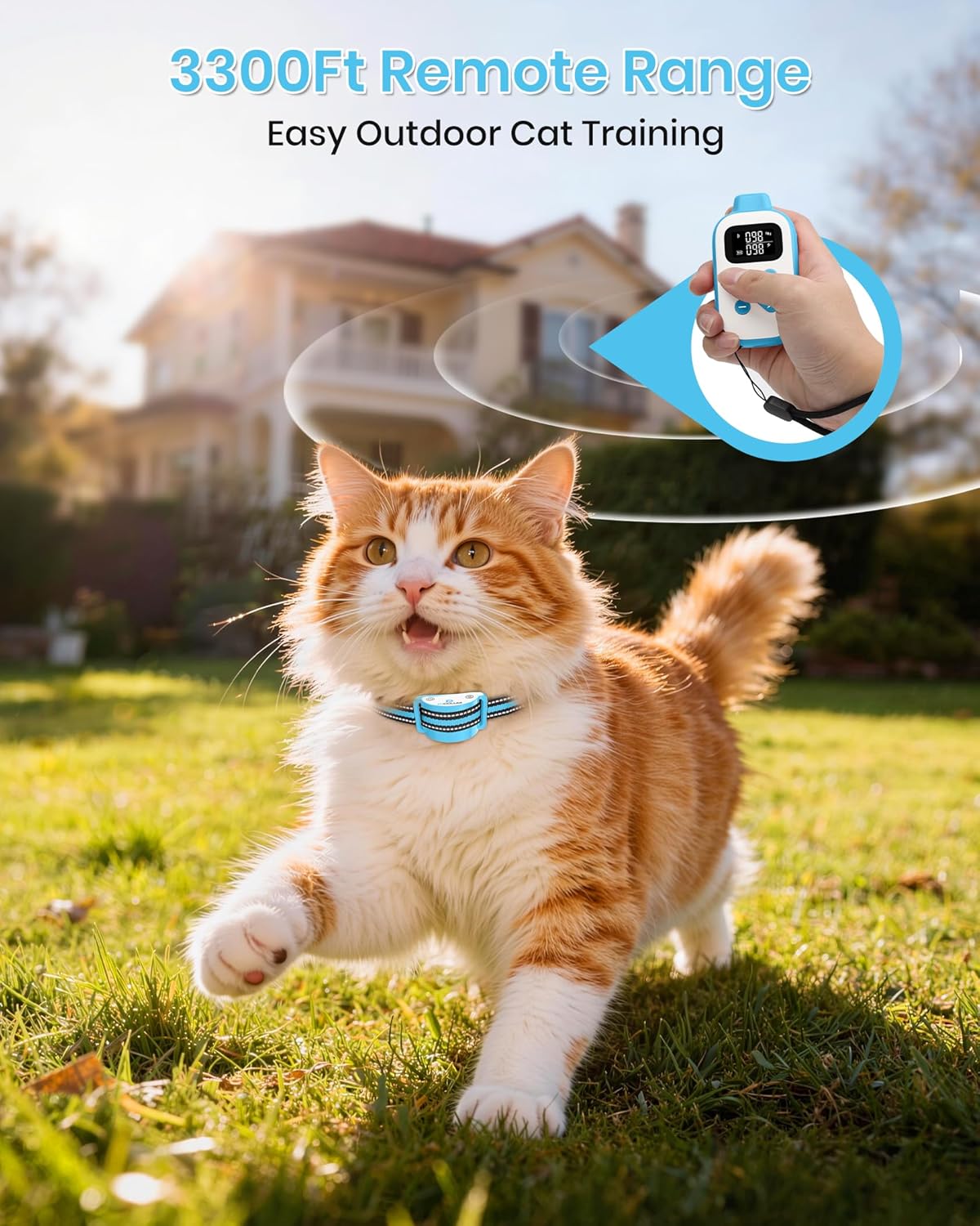 Mini Cat Shock Collar with Remote, Pocket-Sized 3300Ft Cat Training Collar with Shock/Vibration/Beep Vibration&Beep 4 Modes, Ultra-Small Waterproof Shock Collar for Cats with 200-Level for Misbehavior