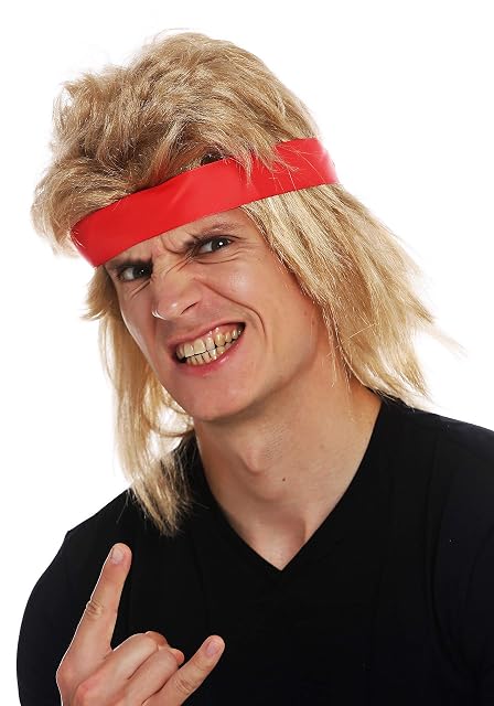 WIG ME UP- SARL002-FR7-02 Peluca Halloween Carnaval Hombres Pelo Largo Rubio Mullet Cinta para el Pelo los 80…