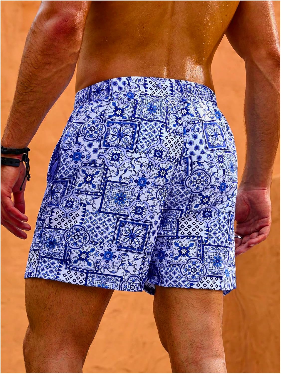 Floerns Men's Swim Trunk Floral Print Hawaiian Bathing Suit Beach Shorts with Pocket