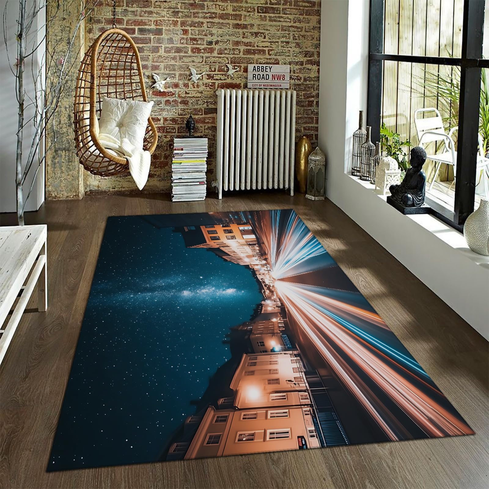 Tapis mince antidérapant 60x90cm contre les sols glissants et froids à motif urbain contemporain